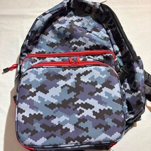 Blue Camo Backpack with lunchbox with Red Trim NWT